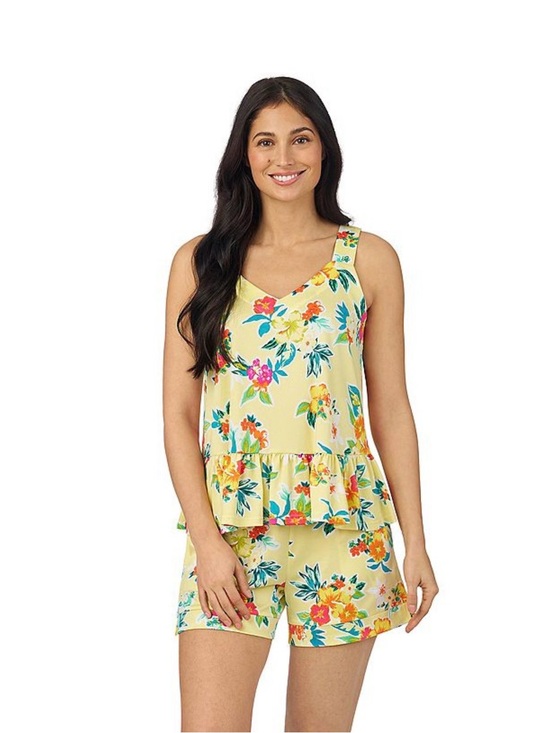 Cuddl Duds Other - NWOT Cuddl Duds Yellow Tropical Floral Peplum Tank & Shorts Pajama Set XL